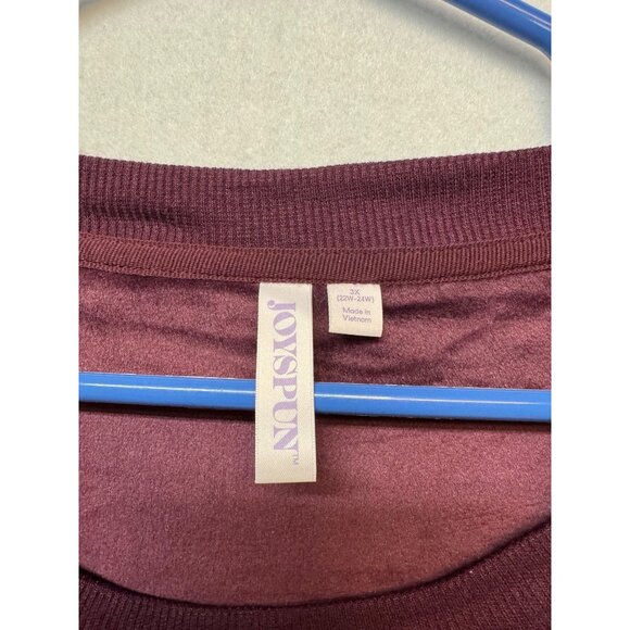 Joyspun Womens Velour Pullover Sweatshirt Burgundy Gold Joy Embroidery 2X/3X - Picture 4 of 12